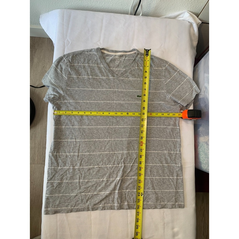 (F-183)Lacoste Men's V-Neck T-Shirt Gray Striped Logo Cotton Size 6 Regular Fit - Picture 4 of 7
